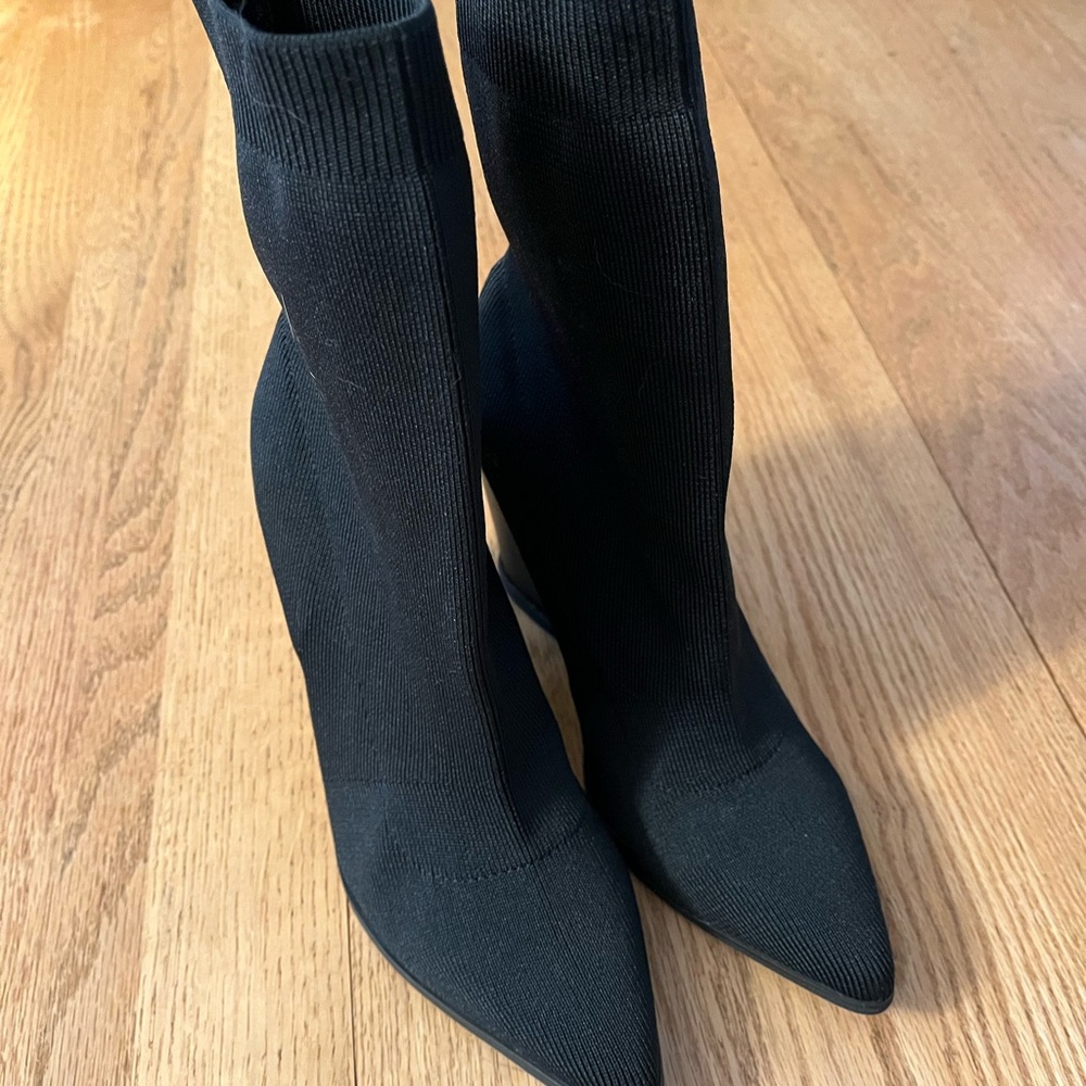 Shoe Dazzle Black Stretch-Knit Pointed Sock Boots — Sleek Stiletto